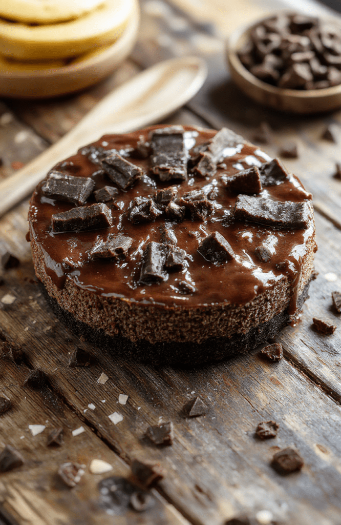 A luscious slice of German chocolate cheesecake with a rich, creamy texture, topped with shredded coconut, pecans, and a glossy chocolate glaze, beautifully plated on a rustic wooden board with a sprinkle of coconut flakes and chopped pecans for garnish, inviting and indulgent.
