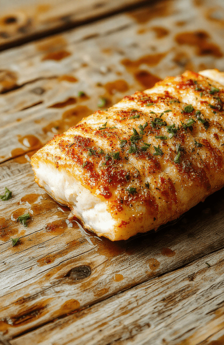 A beautifully plated flaky baked cod fillet topped with a luscious coconut lemon cream sauce, garnished with fresh herbs, served on a white ceramic plate with a vibrant lemon wedge and coconut flakes in the background, styled on a rustic wooden table with natural lighting highlighting the textures and colors.