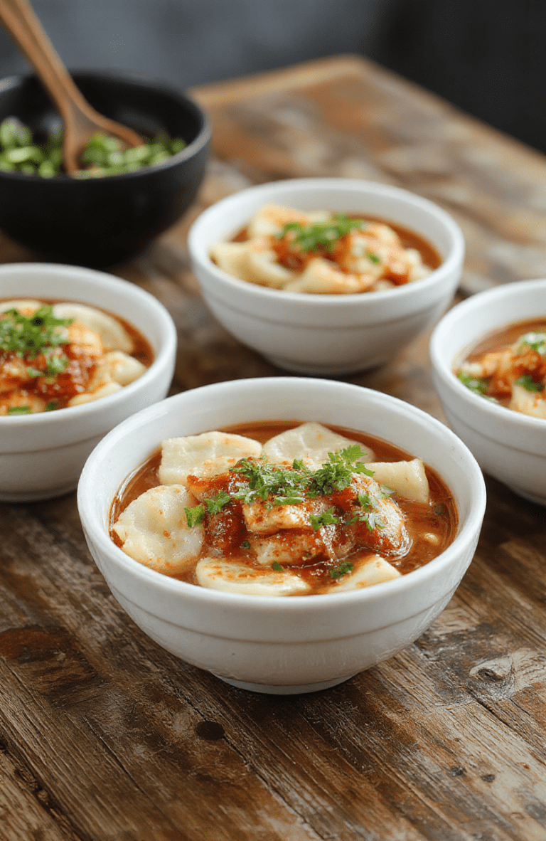 Colorful potsticker noodle bowls featuring crispy golden potstickers arranged on a vibrant bed of stir-fried noodles, garnished with fresh scallions and sesame seeds, styled on a white ceramic plate with a natural wooden background, textures of crisp dumplings and tender noodles highlighted.