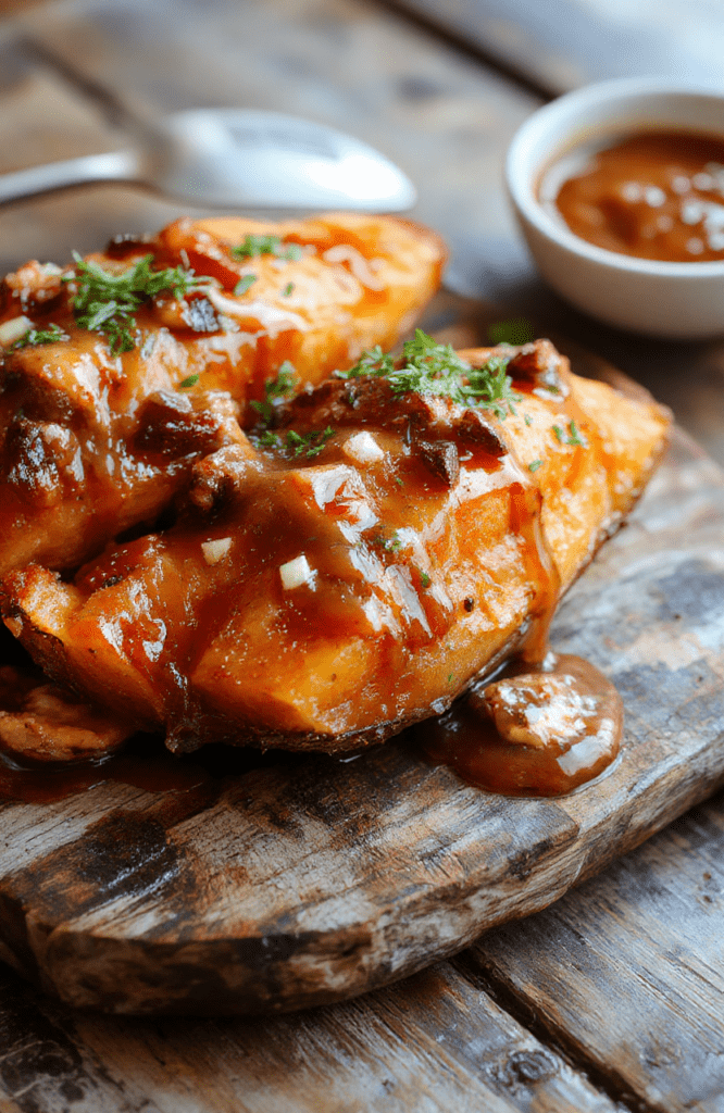 A vibrant plate of golden-brown candied yams topped with glossy caramel sauce, garnished with a sprinkle of cinnamon. The yams are perfectly caramelized with a slightly crispy edges, served on a rustic white plate with a wooden background and a drizzle of caramel artfully swirled around.