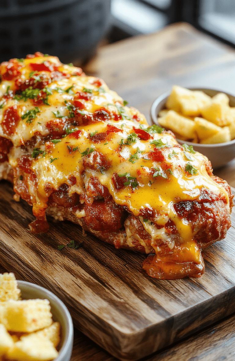 Colorful and crispy air fryer grilled cheese hot dogs arranged on a rustic wooden platter, with melted cheese oozing over plump hot dogs, topped with chopped herbs and served with a side of crispy potato chips, styled with a casual, inviting aesthetic.