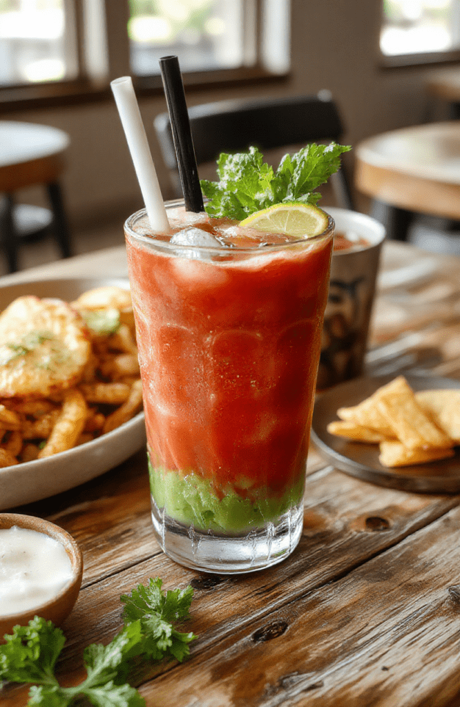 A vibrant tall glass filled with bright blue Baja Blast soda, garnished with a lime wedge and a colorful paper straw, placed on a casual wooden table with a blurred tropical background, showcasing the refreshing drink's bubbly texture and vivid color.