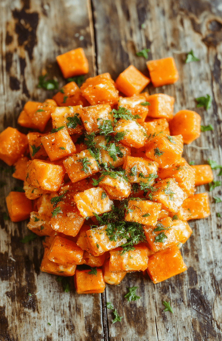 A vibrant plate of smashed carrots showcasing bright orange hues and a slightly mashed texture, garnished with fresh herbs on a rustic wooden table, with a drizzle of olive oil and a sprinkle of spices, styled in a casual yet appetizing presentation.