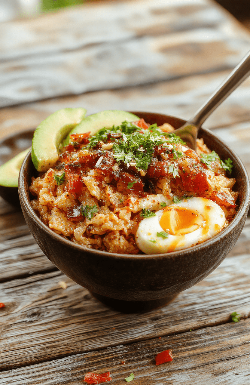A vibrant taco rice bowl featuring seasoned ground beef, fluffy white rice, fresh chopped tomatoes, shredded lettuce, melted cheese, and creamy avocado slices, all artfully arranged in a rustic bowl with colorful garnishes, styled for an inviting home-cooked dinner