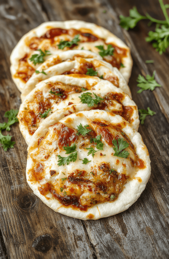 Colorful assortment of pita pizzas topped with vibrant vegetables and melted cheese, presented on a rustic wooden plate, showcasing textures of crispy crust and fresh toppings, styled with minimalistic design and natural lighting.