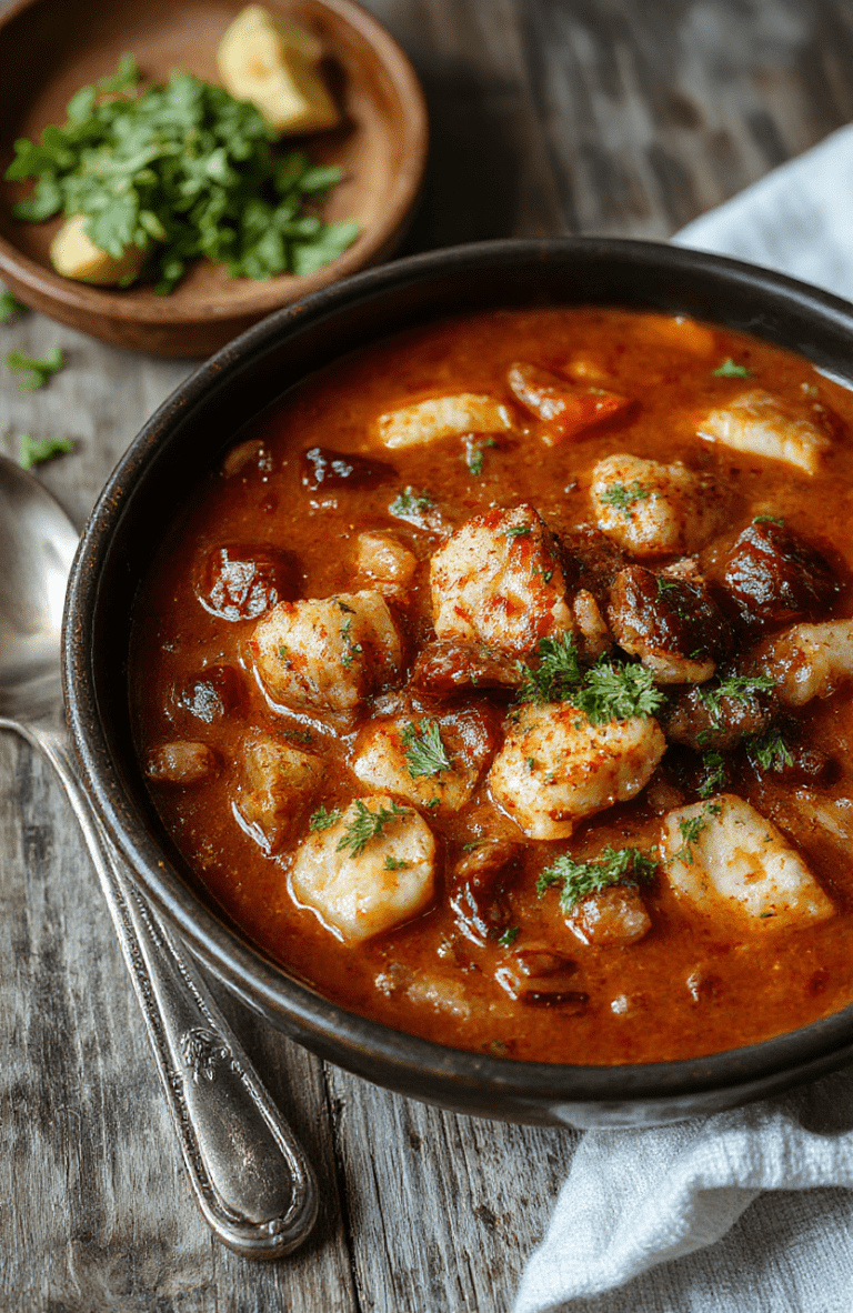 A vibrant bowl of hearty cowboy soup filled with chunks of beef, corn, beans, and vegetables, topped with fresh herbs, served on a rustic wooden surface with a spoon nearby, showcasing rich textures and warm colors, styled casually with a cozy farmhouse vibe.