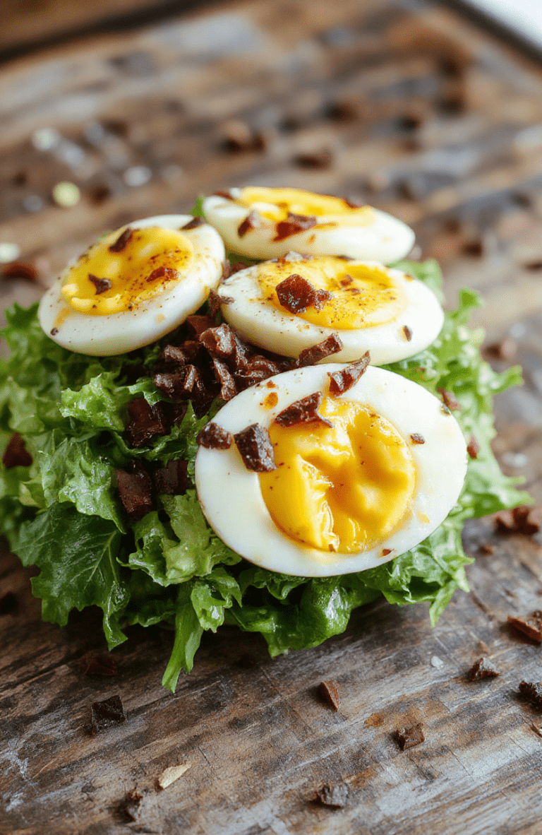 Colorful high-protein egg avocado salad arranged elegantly with vibrant green avocado slices, soft-boiled eggs, cherry tomatoes, and fresh herbs on a rustic wooden plate, with a smooth avocado texture and bright garnishes, styled simply for a fresh and appetizing look.