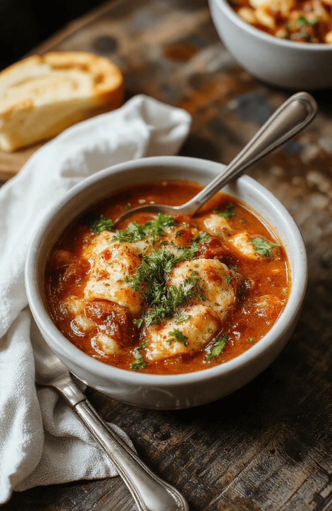A vibrant bowl of lasagna soup with layers of melted cheese, fresh basil, and tender pasta submerged in rich tomato broth. The bowl is garnished with grated Parmesan and served on a rustic wooden table with a spoon resting beside it, highlighting the hearty and cheesy textures of the dish.