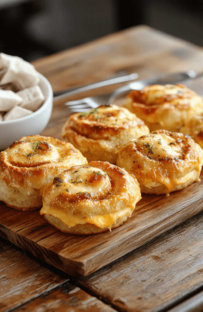 Colorful overhead shot of mini grilled cheese sandwiches made with soft Hawaiian rolls, melted cheese, and crispy golden edges, garnished with fresh herbs on a rustic wooden platter, with a cozy and inviting atmosphere.