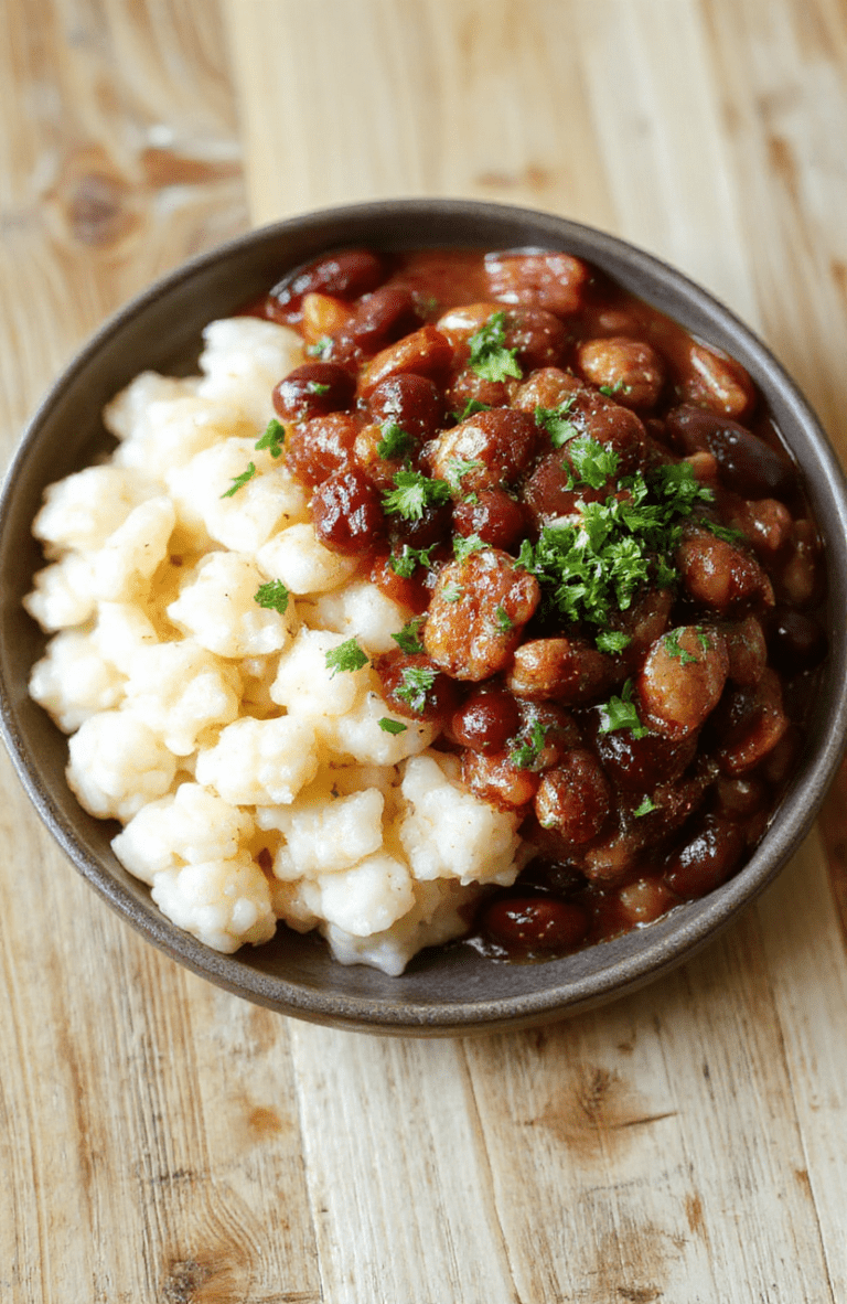Hearty bowl of rich, dark red beans with tender rice, topped with sliced green onions and a dash of hot sauce, served in a rustic ceramic bowl beside a crusty biscuit, on a wooden table with subtle蒸汽 condensation, warm daylight lighting, realistic textures and vibrant colors.