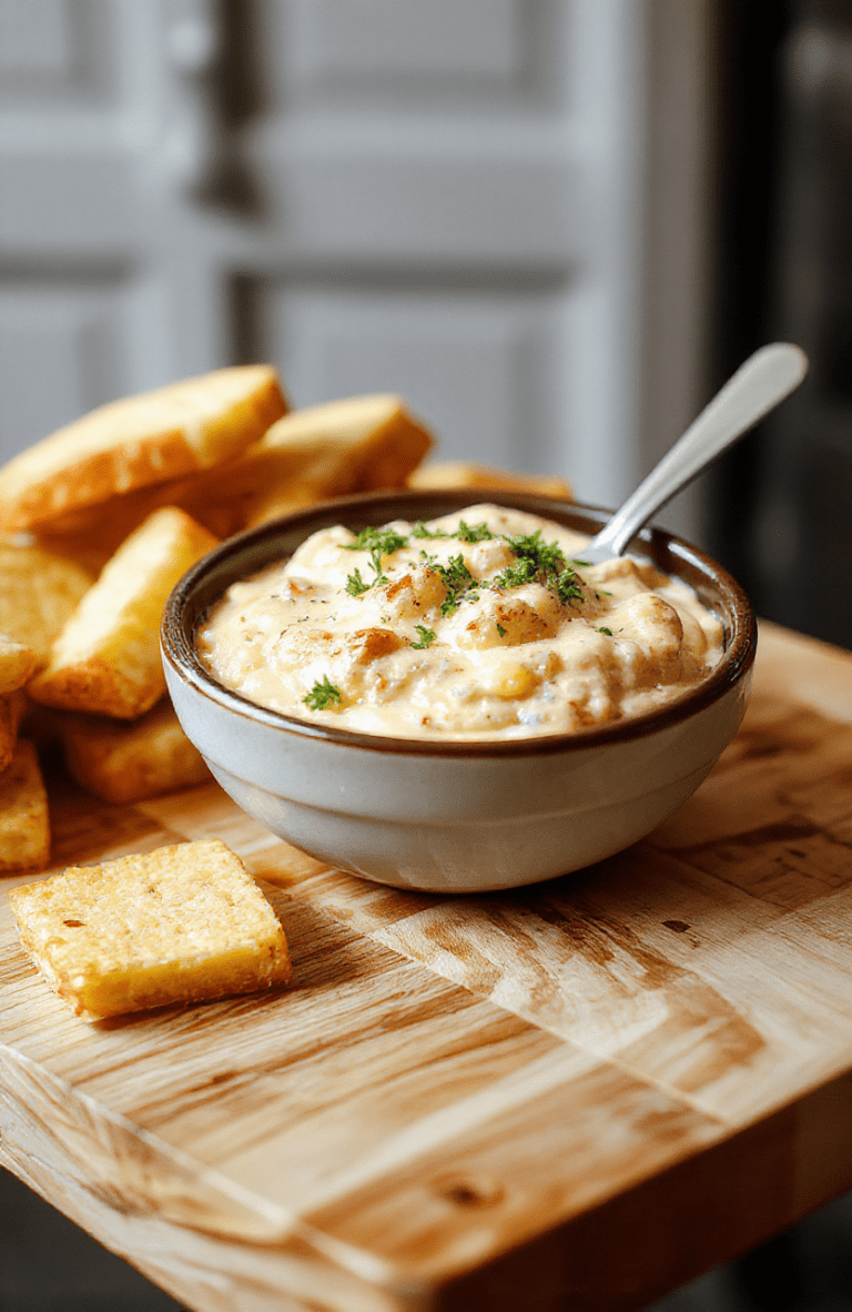 A rustic ceramic bowl filled with vibrant, creamy golden-yellow corn dip, studded with melted shredded cheddar, sweet corn kernels, jalapeños, and green onions, garnished with a dollop of sour cream and fresh cilantro, served with tortilla chips on a wooden board under natural daylight.