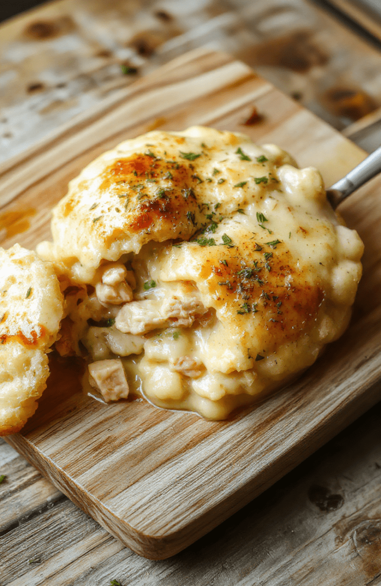 A rustic ceramic bowl filled with creamy chicken pot pie soup, studded with tender chunks of chicken,软嫩 carrots, peas, and potatoes in a golden creamy sauce, garnished with fresh thyme and a drizzle of olive oil, on a warm wooden table with soft natural lighting.