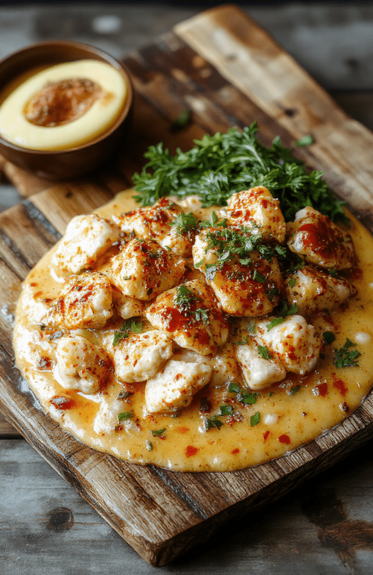 A steaming bowl of creamy spicy chicken ramen featuring thick wavy noodles in rich beige miso-based broth with vibrant red chili swirls, tender shredded chicken breast, soft-boiled egg halves, wilted bok choy, and red chili flakes sprinkled on top, plated on a rustic wooden table with soft natural lighting and minimal props.