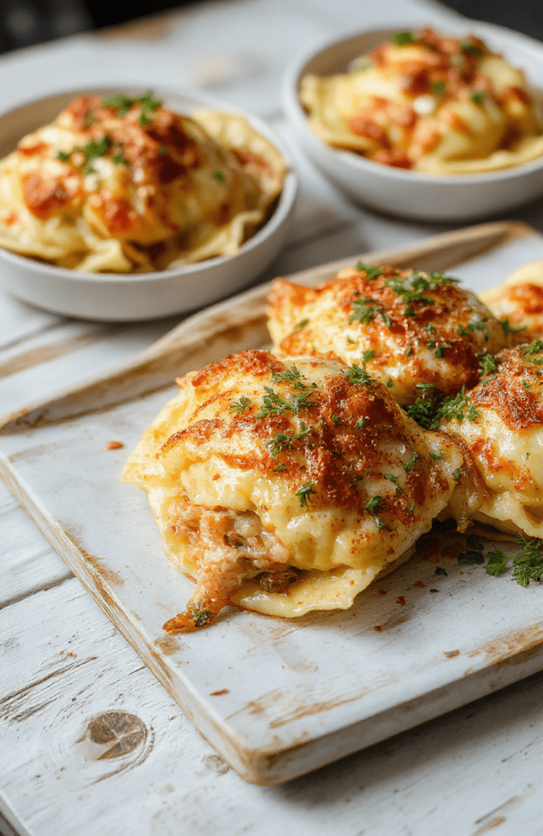 Golden-brown, oven-baked ravioli arranged in a rustic wooden bowl with a dusting of dried oregano and a drizzle of marinara sauce on the side, served on a white ceramic plate against a warm wooden table surface, soft shadows and natural daylight highlighting the crisp, flaky exterior and cheesy, steam-revealing filling.