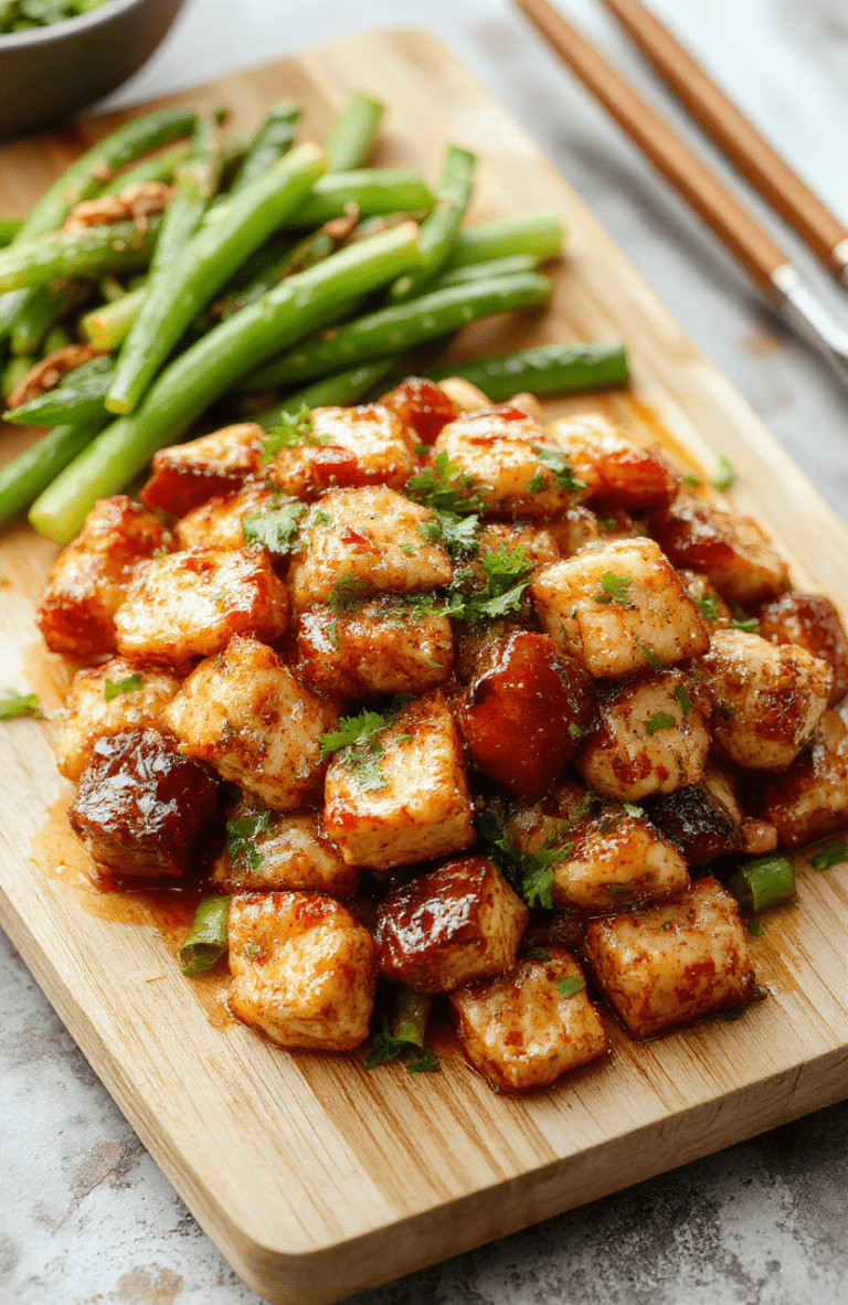 A vibrant high-protein chicken stir fry served in a white ceramic bowl with steamed broccoli, bell peppers, snap peas, and grilled chicken strips, garnished with sesame seeds and green onions, on a rustic wooden table with soft natural lighting.